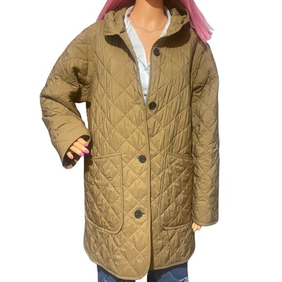 Quilted Cabincore 3Long-line Hooded Barn Jacket Tan XL - Picture 2 of 9